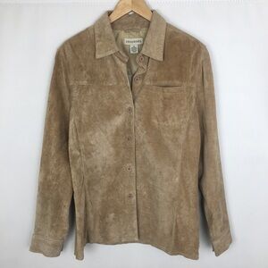 Vintage Western Suede Leather Button Up Shirt Tan Women’s Size M by Crossroads